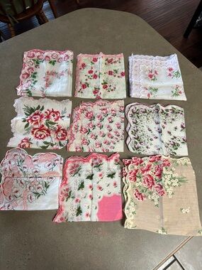 Set of 9 Floral Vintage Handkerchiefs